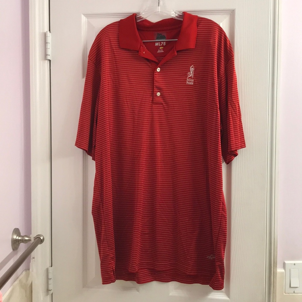 Men’s Greg Norman Golf ML 75 Play Dry Red Pinstriped Shirt XL